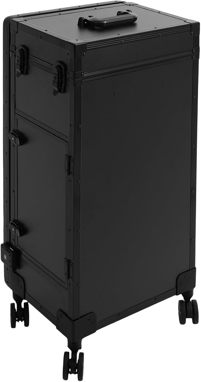 Portable Rolling Travel Nail Desk, Foldable Nail Tables Travel Cosmetic Trolley Storage Organizer with LED Mirror & 3 Drawers for air Stylists Pet Groomers Makeup Artists Salon (Black2)