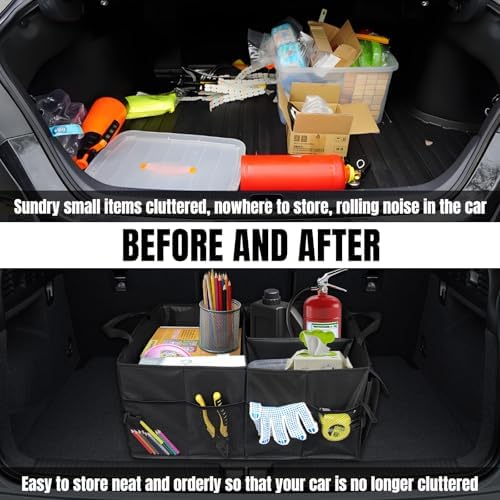 Hovom Car Trunk Organizer, Collapsible Trunk Storage Box for SUV, Multi-Compartment Car Organizers and Storage, Large Capacity Backseat Organizer for Most Cars SUVs Trucks Sedans (Black)