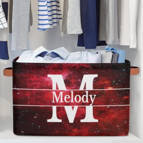 Personalized Storage Basket Initial Letter, Watercolor Red Universe