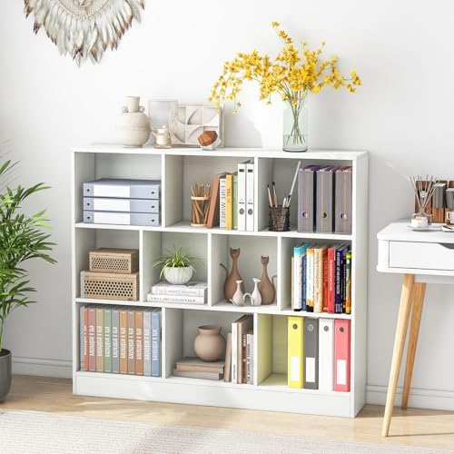 Giantex 10 Cube Bookcase, 4-Tier Freestanding Bookshelf w/ 10 Open Compartments, 2 Anti-Tipping Kits, Modern Display Cabinet, 41" Wood Cubby Storage Organizer for Living Room, Bedroom, White
