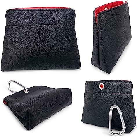 Small Dog Treat Pouch – Slim Vegan Leather Magnetic Pocket Dog Treat Bag for Walking & Training – Discreet Clip On Treat Pouch for Leash, Waistband or Pocket – Mess Free Storage (Black/Red)