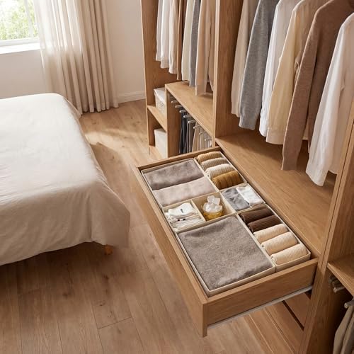 GRANNY SAYS Drawer Organizer Clothes, 6 Pack Dresser Organizer Bins for Nursery, Closet Organization and Storage Dividers for Clothing, Baby Clothes, Underwears, Beige
