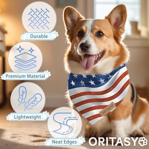 4th of July Dog Bandanas, 2-Pack Triangle Reversible Pet Scarves, Premium Fabric, US Flag Bandana for All Dogs (Small, Style 3)
