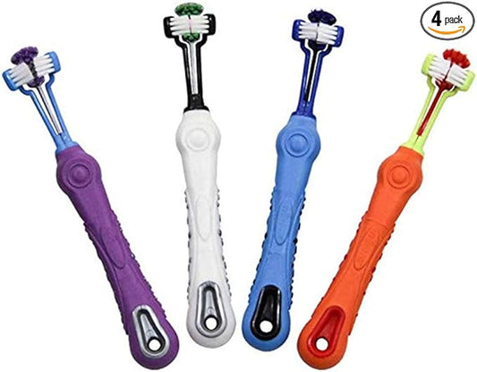 Orgrimmar 3-Sided Pet Toothbrush Dog Toothbrush Removing Bad Breath Tartar Cleaning Mouth Pet Dental Care Cat Cleaning Mouth (4 Count (Pack of 1))