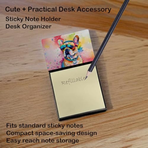 Caroline's Treasures French Bulldog Hippie Dawg Sticky Note Holder Refillable Dispenser Self-Sticky Note Pads, Memo Pads Blank Desk Accessories