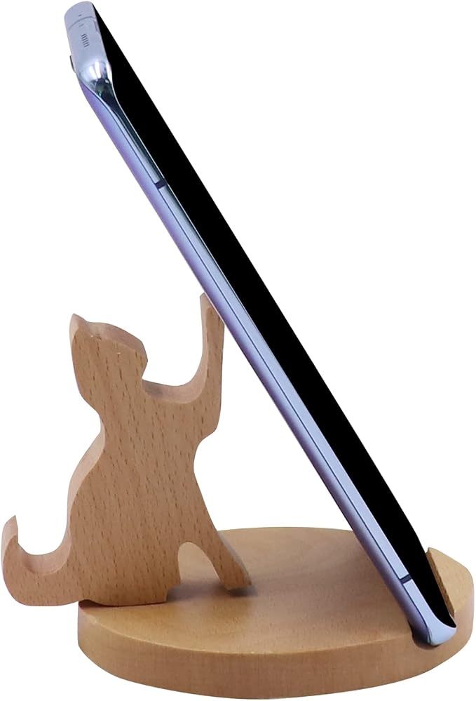 Cute Cat Cellphone Stand Holder Wooden Smartphone Desk Holder for All Mobile Phones Animal Phone Stand Desk Ornament