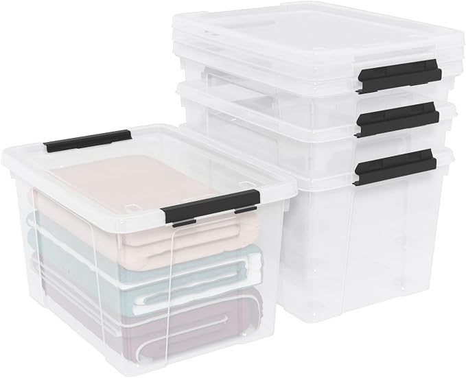 50 Quart Large Clear Plastic Storage Boxes Bin with Lid, 4 Packs | Stackable Plastic Organization Box with Wheels