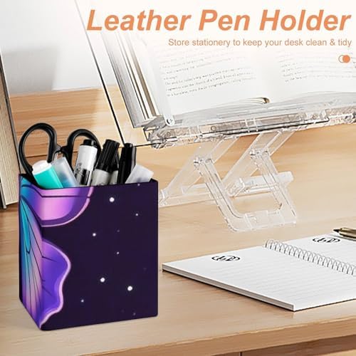 Cute Desktop Stationery Organizer Makeup Brush Cup Magic Moon Moth Mystical Goth Astrology Art Leather Pen Holder
