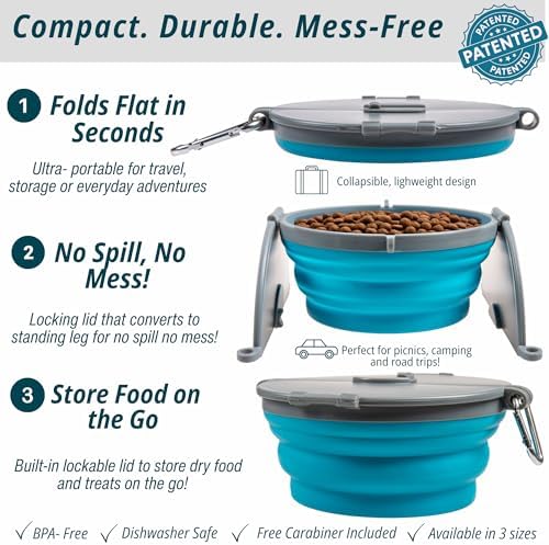 Loving Pets Bella Roma Collapsible Dog Bowls - Silicone Dog Bowls, Foldable Bowl, Puppy Essentials & Hiking Pet Supplies Great for Home & Travel (Blue, Medium)