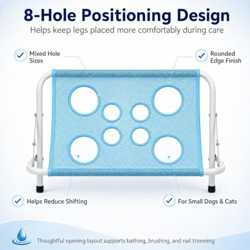 Pet Shower Holder, Portable Pet Shower Holder for Small Dogs Cats，Gray | Foldable Pet Bathing Stand with Quick-Dry 8-Hole Mesh, Stable Steel Grooming Rack for Washing and Nail Trimming, Up to 22 lbs