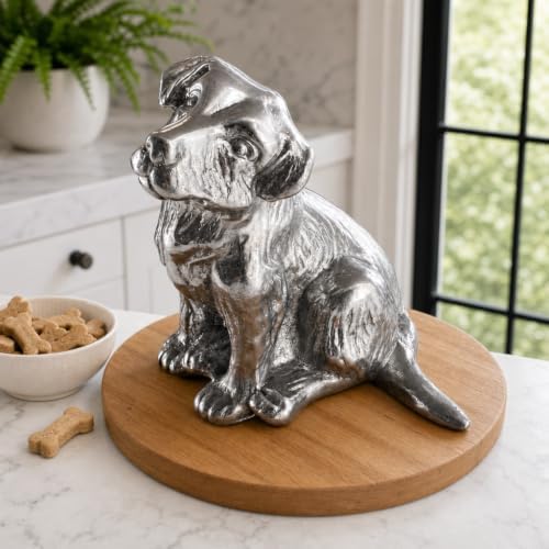 Arthur Court Dog Treat Jar, Stylish Glass Container with Wood Lid and Airtight Seal, Cute Metal Dog Knob, 11 Inch Tall, 72 Ounces