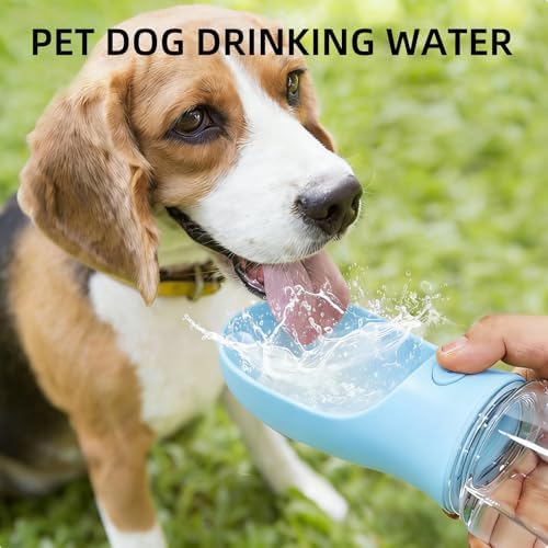 3-in-1 Portable Dog Water Bottle Leak Proof 14oz Blue | Pet Water Dispenser with Built-in Snack Storage, Waste Bag Holder, For Outdoor Walking, Hiking Travel