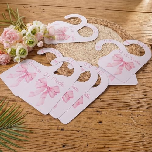 8pcs Baby Closet Dividers Nursery Closet Organizer Baby Wardrobe Organizer Nursery Decor Pink Bows Hanger for Newborn to 24+ Months Size Clothes Hanger Dividers