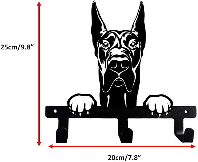 The Great Dane Scooby Scrappy Doo Dog Design Shaped Portrait Black Coated Metal Wall Leash Key Hook for Kitchen Bathroom Bedroom Garage Mud Room (Peek-a-Boo)