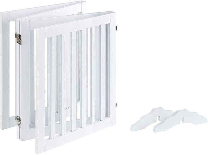 unipaws 24”H Free Standing Pet Gate for Dog Cat, 80”Wide Wooden Dog Gates | Foldable Pet Fence for Doorway, Stairs, Step, Expandable Doggy Barrier, Indoor Use, White