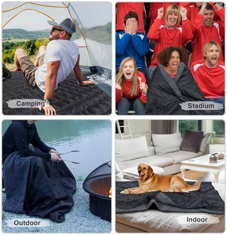 REDCAMP Large Outdoor Blanket 71"x59" Sherpa Fleece Lining, Black | Cold Weather Warm Thick Outdoor Blanket Comfy Foldable & Windproof for Camping Stadium,Car,Picnics,Pet,Trip,Machine Washable