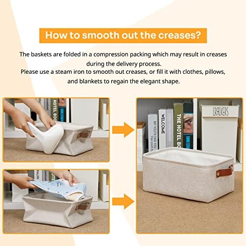 DULLEMELO Small Storage Basket for Shelves, Small Fabric Collapsible Rectangular Storage Bin for Shelves, Closets, Nursery, Home, Office, Empty Gift Basket (Beige)