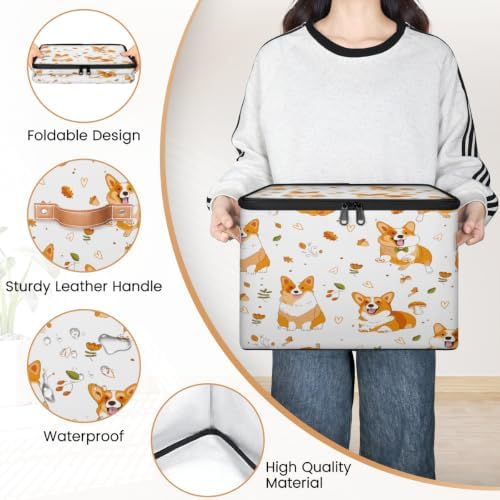 Funny Cute Dog Collapsible Fabric Storage Bin with Lid | Storage Basket, Foldable, Waterproof, Handle, Large, Closet Organizer, Home, Funny Animals Dog