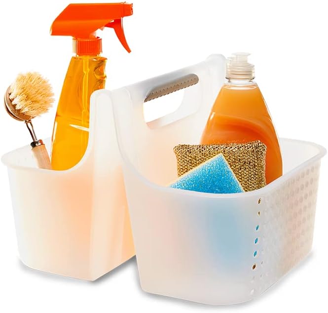 madesmart Large Soft Grip Tote, Under Sink Bathroom Storage, Multi-Purpose Home Organization, EPA Certified, Premium Antimicrobial White (Pack of 2)