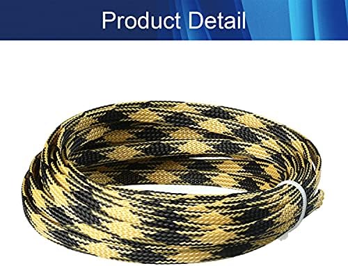 Jutagoss PET Expandable Braided Cable Sleeve, 16.4ft - 1/4 inch Black Yellow Cable Management Sleeve, Wire Loom Tube Cord Protector for USB Cable, Power Cord, Audio Video and More, 1Pc