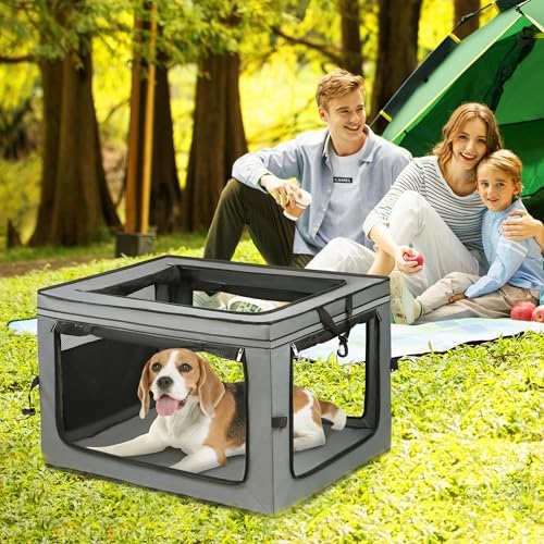 ZUKKA Collapsible Dog Crate for Medium Large Dogs Portable Waterproof Dog Crate Foldable Soft Kennel 3-Door and Mesh Windows for Indoor & Outdoor Travel,with Storage Bag