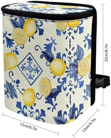 Lemon Square Print Car Accessories Back Seat Multipurpose Car Trash Can with Lid, Leak Proof Waterproof Hanging Cars Garbage Can for Road Trip Travel