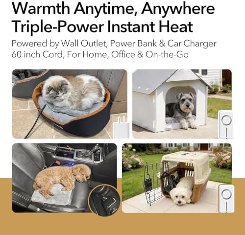 2-in-1 Portable Pet Heating Pad Small 8"x11.5" with Plush Cover - Heated Mat for Small Cats Kittens Toy Dogs Puppies - USB Warmer for Carriers Crates Small Spaces - 5 Temps Auto Shut-Off