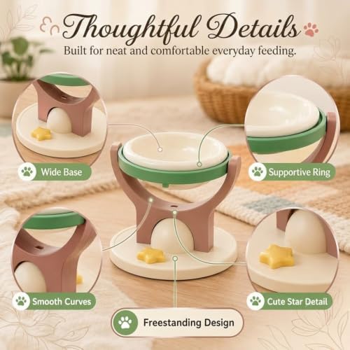 2-in-1 Wall Mounted & Elevated Cat Bowl, Floating Planet Bowl, Floating Wall-Mounted Pet Bowl, Foldable Pet Feeder Shelf, Adjustable Feeding Height, Removable Bowl for Dogs and Cats