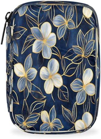 Pill Organizer Box Flowers Blue Background 7-Day Weekly Medicine Pill Case Travel Pill Container Portable Pill Holder Storage Purse Bag Small Compact Size for Vitamin Supplement Birth Control