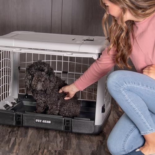 Pet Gear The Other Door 4 Door Steel Crate for Dogs/Cats, 27", Fog | Garage-Style Door, Includes Removable Tray, No Tools Required