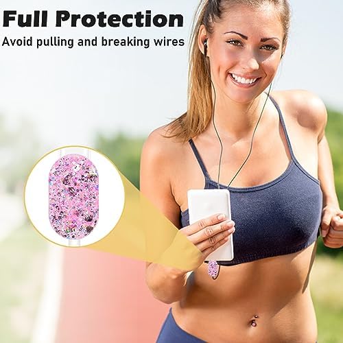 DIY Cable Protector Compatible for Apple iPhone Charger with Mirror,Cute Glitter Bling Love Heart Design,Data Line USB Case Wire Cable Saver Phone Charger Protector for iPhone (Pink)
