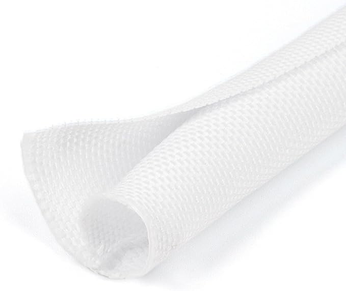 3/16 inch Split Braided Cable Management Sleeve for USB Cable Power Cord Audio Video Cable, Wire Loom Cord Protector from Cat Dog Chewing (White, 25FT)