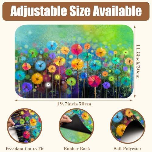 Dish Drying Mat Watercolor Rainbow Dandelion Coffee Bar Mat for Countertop Absorbent Hide Stain Rubber Backed Dish Drainer Rack Pad Espresso Machine Dining Room Decoration 11.8 x 19.7 Inch