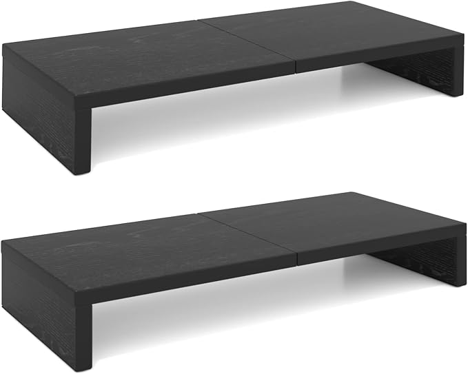 TEAMIX 2-Pack Monitor Stand Riser 20 inch, Wood Desk Computer Shelf, Black | For 2 Monitors, Laptop, Printer, TV, PC Tower, Full Keyboard Storage Underneath, Desk Organizer for Home Office, Gaming Setup