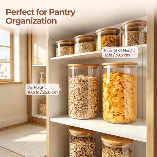 ComSaf Flour Sugar Storage Containers 4 Qt, 2 Pack Glass Flour Container | 26.6cm/10.5in Tall, Gallon Large Glass Storage Canisters, 15cm Extra Wide Mouth, Easy Clean and Scoop, 4.4lb Flour, BPA Free