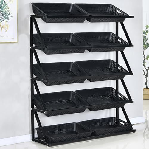 Store Display Rack Wall Mounted Storage Rack,Heavy-Duty Steel Fruit and Snack Display Stand, Multi-Tier Vegetable Rack for Grocery Stores, Convenience Stores, and Snack Shops