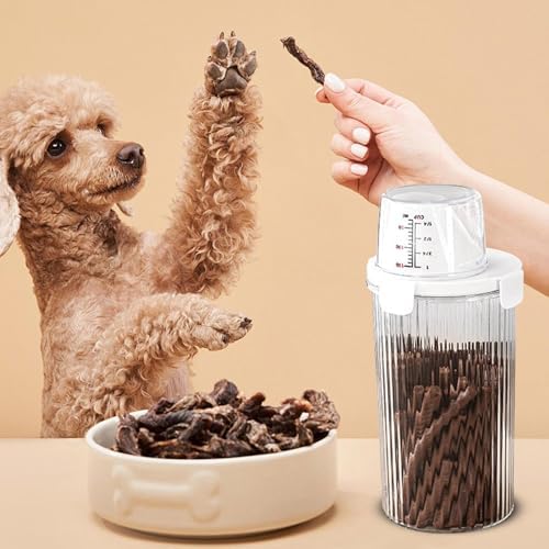 Pet Food Container - Clear Airtight Storage Bin, For Dog Food, Large Capacity Organizer | Includes Pour Spout, Measuring Cup, Treat Dispenser Holder For Snacks, Kitchen Accessories, Home Pet Feeding