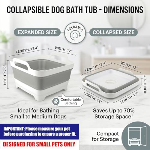 9L Collapsible Pet Bath Tub for Small Puppy Kitten & 28"x20" Absorbent Non-Slip Dog Grooming Mat, Foldable Portable Shower Tub & Soft Washable Grooming Pad for Toy Small Dogs Indoor Outdoor