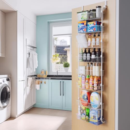 Delamu Over The Door Pantry Organizer, 8-Tier Hanging Spice Rack | Large Pantry Door Organization and Storage Seasoning Shelves, Door Organizer for Kitchen, 17.1"W x 65.4"H x 5.8"D, White