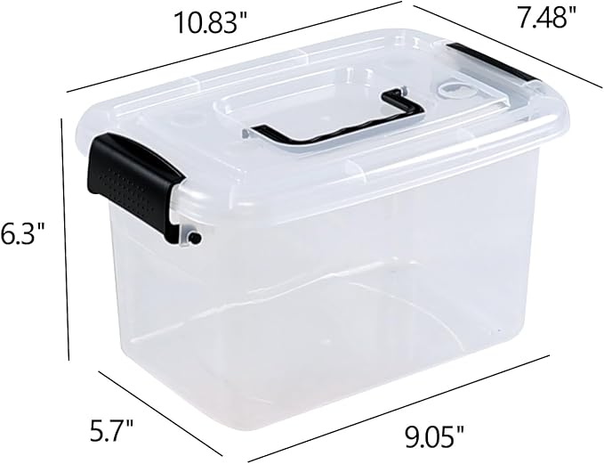 6 Quart Plastic Clear Storage Latching Box with Handle, 6 Packs | Plastic Latch Tote Bin Container with Lids