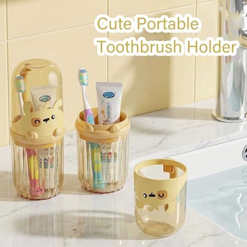 Toothbrush Travel Case for Kids with Detachable Handle, Portable Cute Toothbrush Holders, Multifuction Toothbrushes Toothpaste Storage Box for Camping Travel or Daily Use (Yellow)