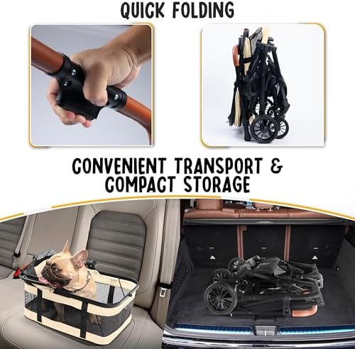 Pet Stroller with Detachable Carrier - Ideal for Small to Medium Dogs & Cats - Compact & Convenient Design - Easy Assembly Pet Stroller for Cats, Dog Strollers for Small Dogs - Bisque Beige