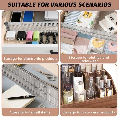 Pack of 4 Drawer Dividers, Adjustable Organiser Made of Crystal Clear Acrylic, Height 8 cm (27.5-51 cm Length), Includes Side Panels and Non-Slip Pads, for Kitchen, Bathroom, Office, Bedroom