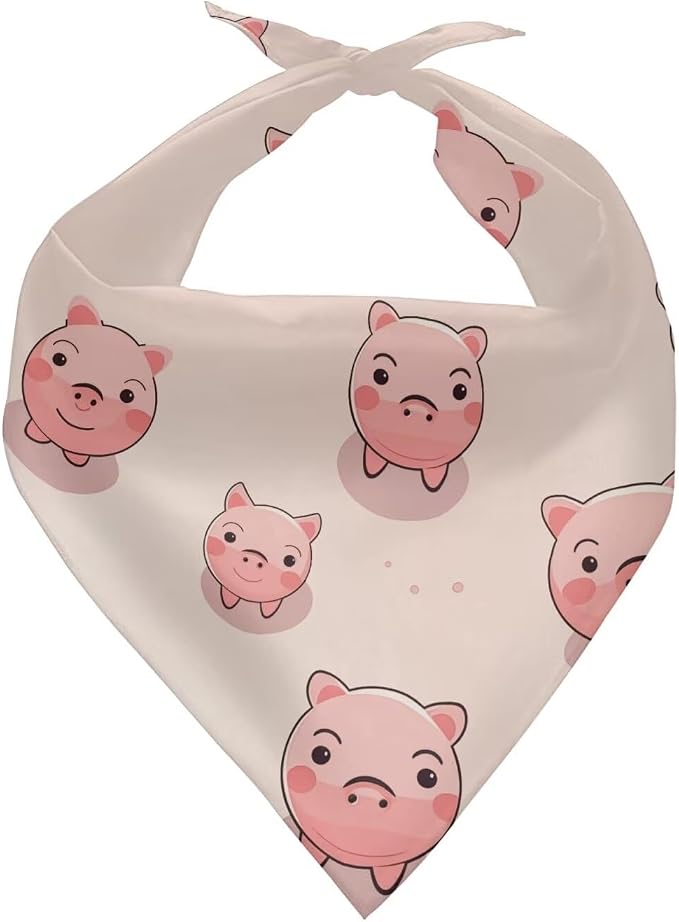Howilath Kawaii Cartoon Pigs Print Dog Bandana, Pet Kerchief Polyester Scarf Neckerchief, Washable Accessories