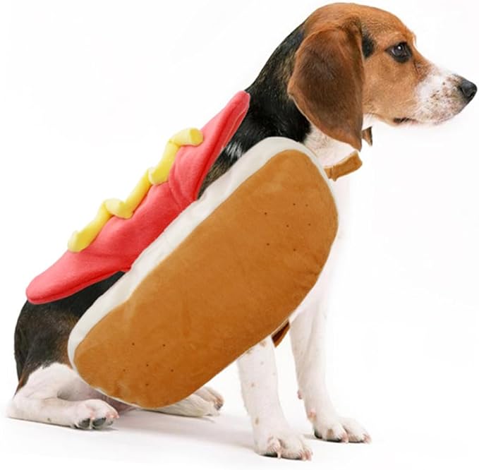 Pet Costume Hot Dog Cartoon Outfit M Cotton for Dogs and Cats | Orange Creative Role-play Wear, Lightweight Comfortable Fit, Party and Christmas Use