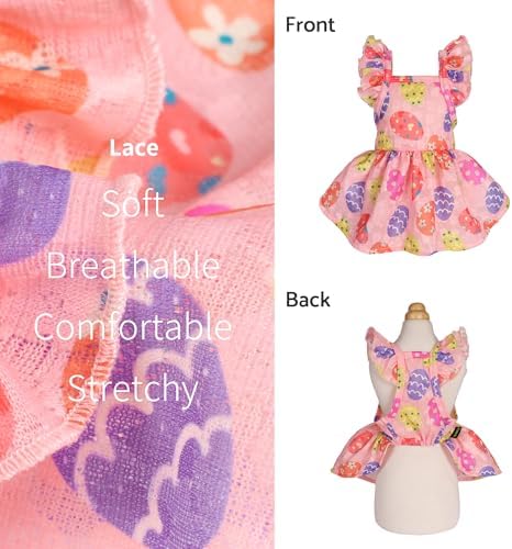Fitwarm Easter Egg Dog Dress, Holiday Dog Clothes for Small Dogs Girl, Pet Easter Outfit, Pink, Yellow, Purple, XXS