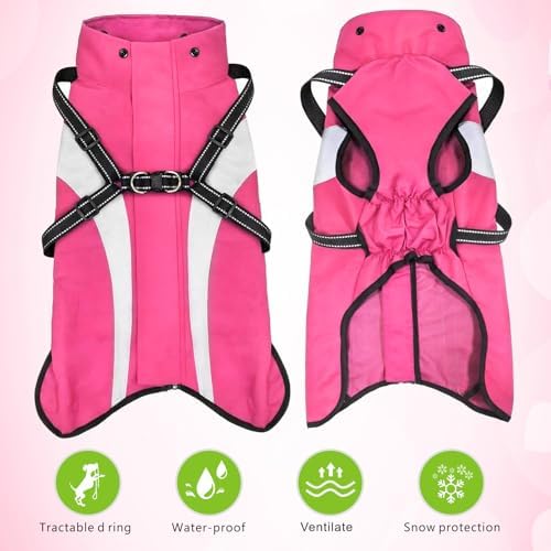 Dog Raincoat Waterproof Raincoats for Dog Reflective Dogs Rain Jackets with Hood Hoodie Pet Rain Poncho Coat for Small Medium Large Dogs Puppies S-XXL (Pink, XL)