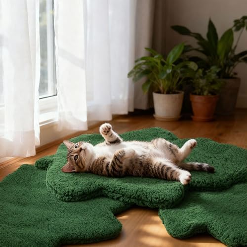 3 Pack Self Warming Pet Bed Leaf Shape Self Heating Cat Dog Mat Washable Thermal Sleeping Pad for Indoor Outdoor Hedgehog, Bunny, Sugar Glider, Rat, Chinchilla(Dark Green,Large-19 x29)