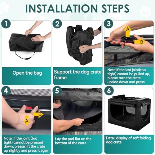 24 Inch Collapsible Soft Dog Crate for Small Dogs, Travel Dog Crate Black | Portable Dog Crate Soft Sided, 4-sided Mesh Vents, Foldable with Storage Bag, Fit Small Dogs & Large Cats, Indoor/Outdoor