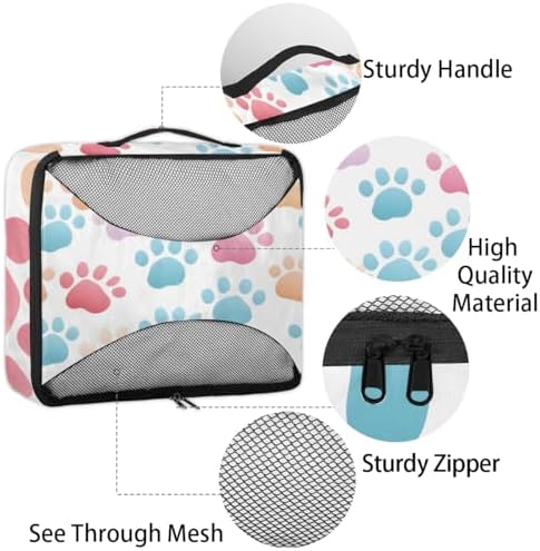 Dog Paw Print 4 Set Packing Cubes Luggage Organizer Bags for Travel Accessories and Essentials, Cute Animal Dog Paw Print